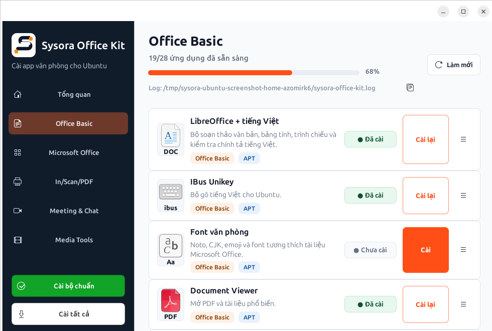 Sysora Ubuntu Office Kit catalog screen
